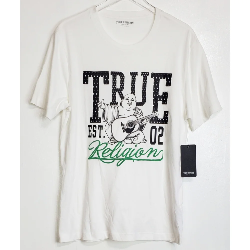 NWT True religion short sleeve tee shirt white true 02 buddha guitar graphic